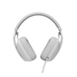 White over-ear headphones 981001257 with padded fabric earcups, adjustable headband, and attached audio cable - Front View