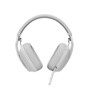 White over-ear headphones 981001257 with padded fabric earcups, adjustable headband, and attached audio cable - Front View