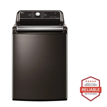 Front view of the 5.5 cu.ft. Smart wi-fi Enabled Top Load Washer with Impeller & TurboWash3D™ Technology - WT7900HBA. Includes a graphic logo that says, Brought to you by America's Most Reliable Line of Appliances.
1