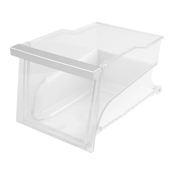 AJP73334414 LG refrigerator crisper drawer with clear plastic bin and gray trim1