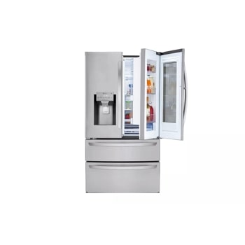 28 cu. ft. french door refrigerator with door in door front view with right door slightly open