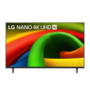 43-Inch LG NANO 4K UHD AI TV 43NU700BPUC displaying vibrant colorful fabric texture with red, green, yellow and blue curves - Front View1