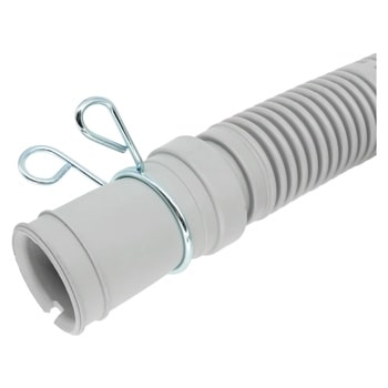 AGM30120011 laundry drain hose with metal spring clip connector and corrugated flexible design - Close-Up