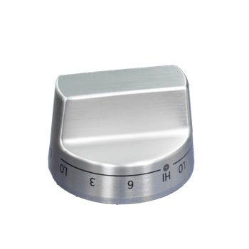 Stainless steel range control knob AEZ75994628 with temperature settings from LO to HI and numbered 1-9 - Close-Up