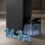 LG DT501BKR0 Dehumidifier with 14.3-pint water tank capacity shown with water splash graphic - Front View
