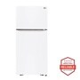 Front view of the 20 cu. ft. Top Freezer Refrigerator - LTCS20020W. Includes a graphic logo that says, Brought to you by America’s Most Reliable Line of Appliances.
