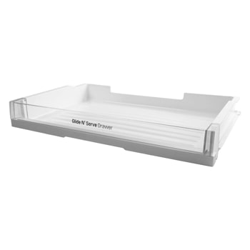 LG AJP73314426 Glide N' Serve Drawer refrigerator accessory with clear front and white interior1