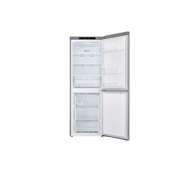 11 cu. ft. bottom freezer refrigerator front view with doors open