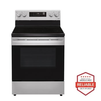 LG LRFLC2706S LREL6321S LDFN3432T Electric Range with America's Most Reliable Line of Appliances badge Front View