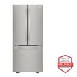 Front view of the 22 cu. ft. 30-inch Wide French Door Refrigerator - Stainless Steel - LFCS22520S. Includes a graphic logo that says, Brought to you by America’s Most Reliable Line of Appliances.