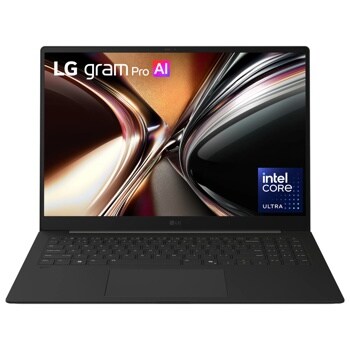 LG Gram Pro AI 16Z90U-H-AU87U1 Laptop with Intel Core Ultra processor displaying abstract design on screen - Front View