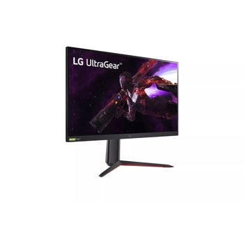 Left side view of the 32 Inch LG UltraGear (32GP83B-B) gaming monitor with 165Hz refresh rate and 1ms (GtG) response time