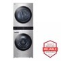 Front view of the LG STUDIO Single Unit Front Load WashTower™ with Center Control™ 5.0 cu. ft. Washer and 7.4 cu. ft. Electric Dryer - WSEX200HNA. Includes a graphic logo that says, Brought to you by America’s Most Reliable Line of Appliances.
