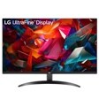 LG 32UR500K-B UltraFine Monitor displaying vibrant abstract geometric shapes in red, pink, orange, and teal - Front View