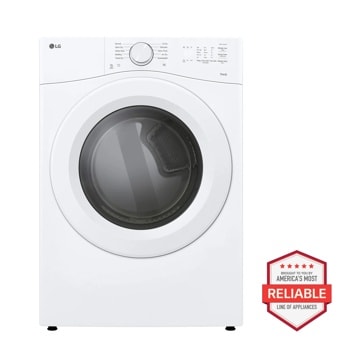LG DLG3421W Gas Dryer with multiple drying cycles and America's Most Reliable badge - Front View1
