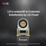 On a black background, JD Power trophy for LG Ranges.