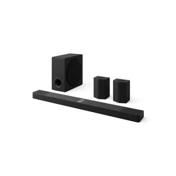 LG Soundbar for TV S95TR with subwoofer and Dolby Atmos speakers angle view