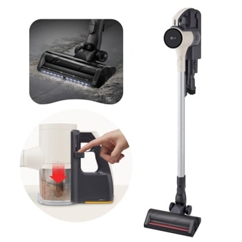 LG C5323B0 Cordless Vacuum with crevice tool and dust container release button Front View