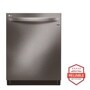 Front view of the Top Control Smart wi-fi Enabled Dishwasher with QuadWash™ and TrueSteam® - LDT7808BD. Includes a graphic logo that says, Brought to you by America’s Most Reliable Line of Appliances.