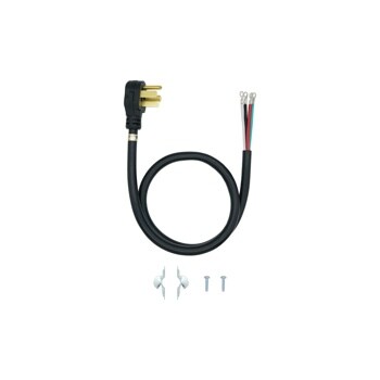 AGF04191001 Range Power Cord with four-prong plug on one end and exposed color-coded wires on other end, includes mounting hardware