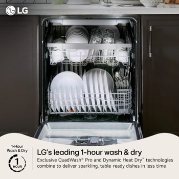 LG LDNPH654S Leading 1-hour wash & dry infographic 