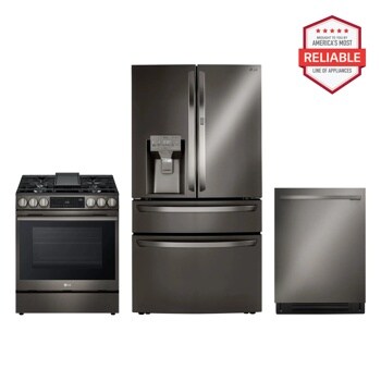 30 cu. ft. Smart Refrigerator with Exterior Water Dispenser and Craft Ice™ with Slide-in Gas Range and FlushFit™ Top Control Dishwasher Kitchen Package in Black Stainless Steel
LRMDS3006D_LSGL6335Z_LDNTM545D
