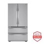 LG LMWS29626S French Door Refrigerator in stainless steel with Americas Most Reliable Line of Appliances badge - Front View