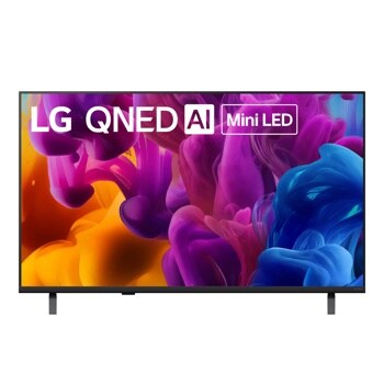 43-Inch LG QNED AI Mini LED TV 43QNED74BUA with vibrant colorful display showing purple blue and orange fluid patterns - Front View