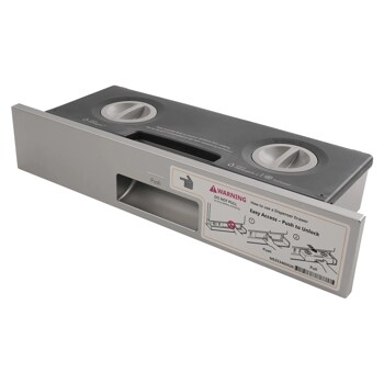 AAZ76442208 LG washer detergent dispenser drawer with dual compartments and usage instructions showing push to unlock access1