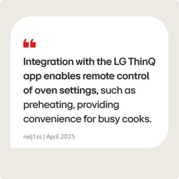 LDEL7324SE Range infographic showing LG ThinQ app integration for remote control of oven settings like preheating for busy cooks