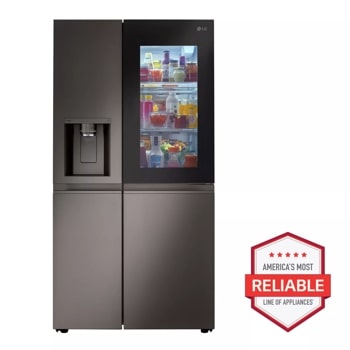 27 cu. ft. side by side instaview refrigerator front view with visible glass panel