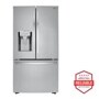 Front view of the 24 cu. ft. Smart Counter-Depth Refrigerator with Craft Ice™ - LRFXC2416S. Includes a graphic logo that says, Brought to you by America’s Most Reliable Line of Appliances.