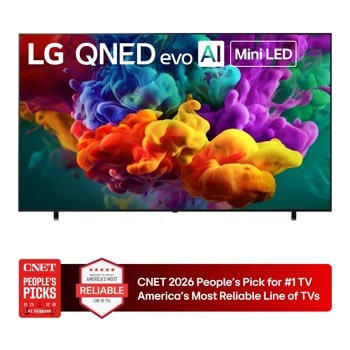 LG QNED evo AI Mini LED TV 100QNED84BU with CNET 2026 People's Pick for #1 TV Brand and America's Most Reliable Line of TVs badges - Front View1