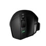 Logitech 910006160 wireless gaming mouse with ergonomic design featuring scroll wheel, programmable buttons, and green indicator light - Side View