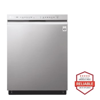Front view of the Front Control Dishwasher with QuadWash™ and EasyRack™ Plus - LDF5545SS. Includes a graphic logo that says, Brought to you by America's Most Reliable Line of Appliances.1