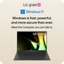 16Z90S-H.ADB9U1 LG Gram 16-Inch laptop infographic featuring Windows 11 with text Windows is fast, powerful, and more secure than ever. Meet the Computer you can talk to.