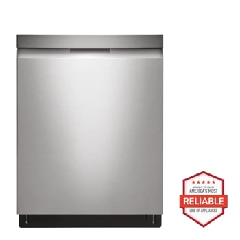 Front view of the Smart Dishwasher with QuadWash™ and Adjustable 3rd Rack, 44dB - LDPN6761T. Includes a graphic logo that says, Brought to you by America's Most Reliable Line of Appliances.1