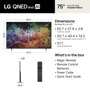 75-Inch LG QNED evo AI 4K TV 75QNED75BUA Dimensions and Box Contents Infographic