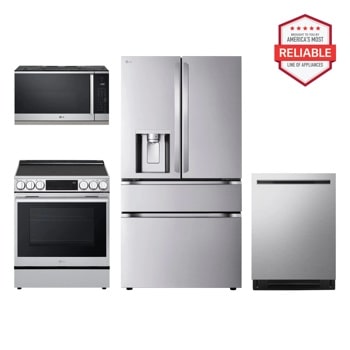 LG LF29H8330S_LSEL6335XE_MVEL2125X_LDNPM654S kitchen package with America's Most Reliable badge Front View1