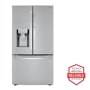 Front view of the 30 cu. ft. Smart wi-fi Enabled Door-in-Door® Refrigerator with Craft Ice™ Maker - LRFDS3016S. Includes a graphic logo that says, Brought to you by America’s Most Reliable Line of Appliances.
