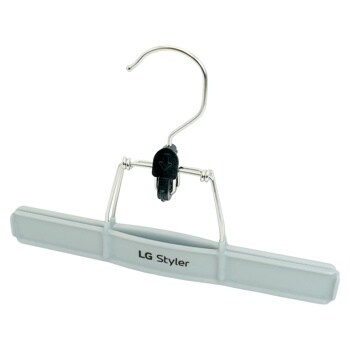 LG Styler clothing hanger with metal hook and clip Front View