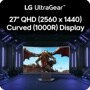 LG 27GS60QN-B 27-Inch QHD Curved Gaming Monitor infographic showing 2560 x 1440 resolution and 1000R curvature