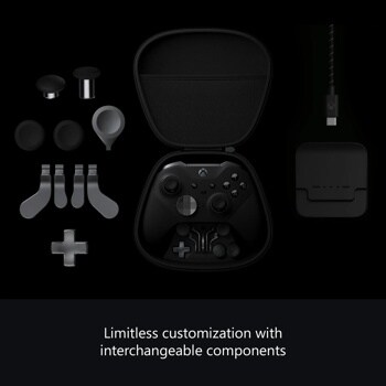 Xbox Elite Controller FST00001 with carrying case, interchangeable thumbsticks, paddles, D-pad components, charging dock and cable