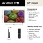 32LB650BPUA LG Smart TV AI Dimensions and Box Contents - Front View with Stand and Remote Control