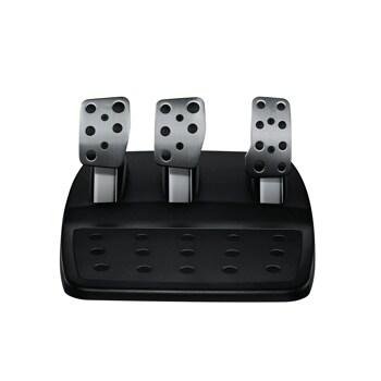 Gaming pedal set 941000121 with three brushed metal foot pedals on black base for racing simulation
