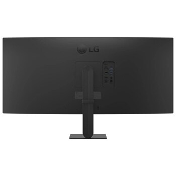 LG 34U640B-B 34-Inch UltraWide Monitor back view showing connection ports including HDMI and USB with textured stand base - Back View
