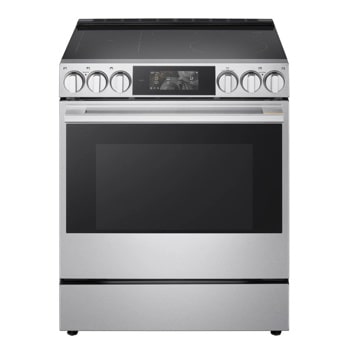LG LSIU6339XE Slide-In Range with stainless steel finish featuring digital display panel and control knobs - Front View