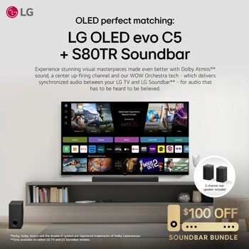 S80TR LG Home Theater Soundbar with Dolby Atmos® and Rear Speakers, 5.1.3 channel, Best OLED matching