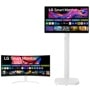 LG 34SR60QC-W and 32U889SA-W Smart Monitor package with webOS interface displayed on screens