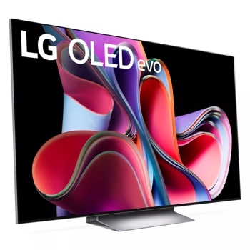 LG 65-inch G3 OLED evo smart tv with stand left side angle view